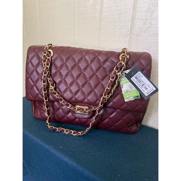 Badgley Mischka Handbags - Badgley Mischka Quilted Messenger Bag Plum Vegan Leather BMH-509 New